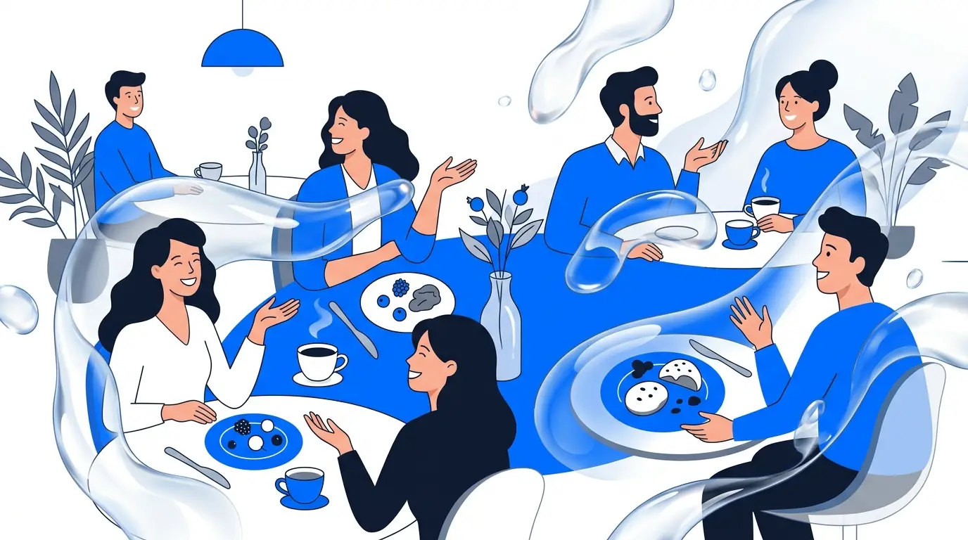 Minh họa khách hàng vui vẻ tại quán F&amp;B