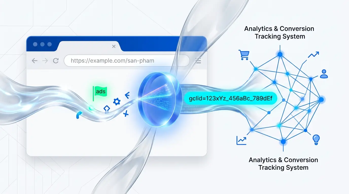 Minh họa tham số gclid trong URL Google Ads